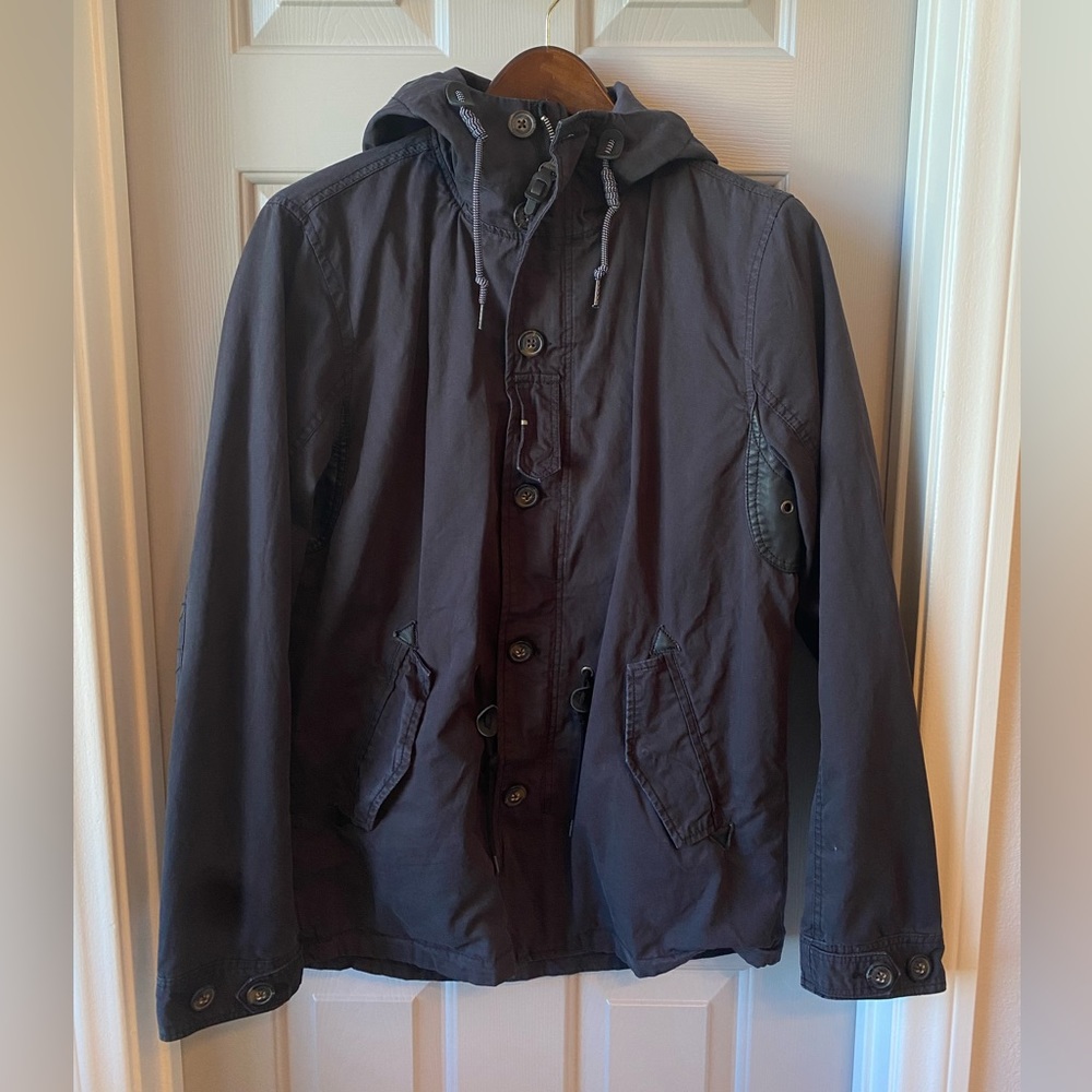 NWT PULL & BEAR Washed Black Button & Zip Front Hooded Jacket SZ L